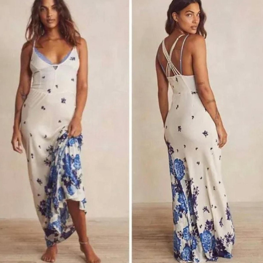 Free People Intimately Get To You Strappy Floral Print Maxi Slip Dress S